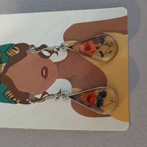 Teardrop glass pressed flower earrings